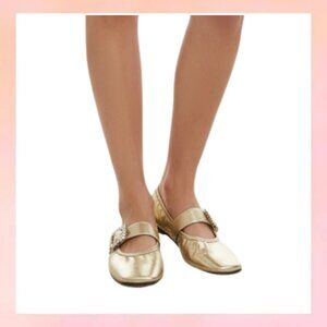 Free People Ursa Gemini Champagne Metallic Ballet Flats Crystal Buckle 9.5